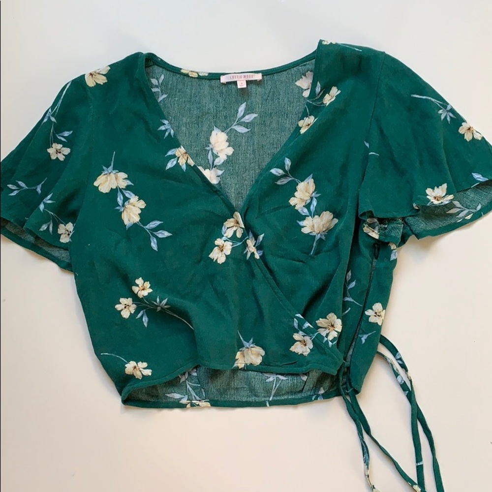 GREEN FLOWER TIE TOP